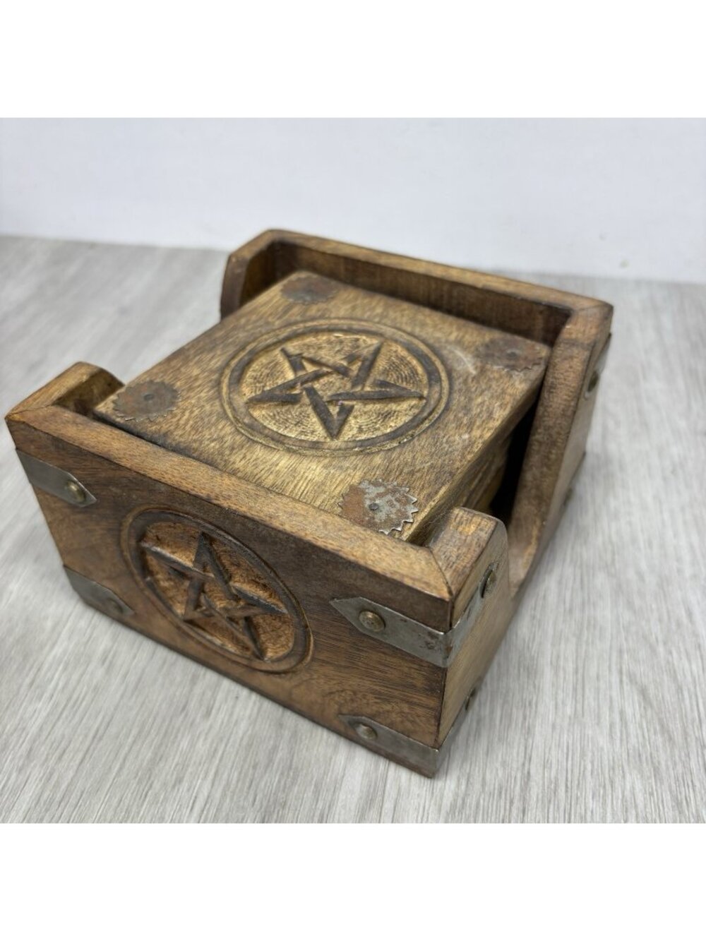 6 Wooden Pentagram Drink Coaster Lot Magic Wicca Pagan Home Decor